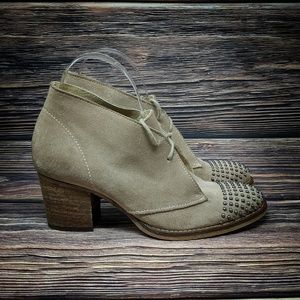 ❤TOPSHOP Studded Cream Tan Leather SUEDE Booties 7